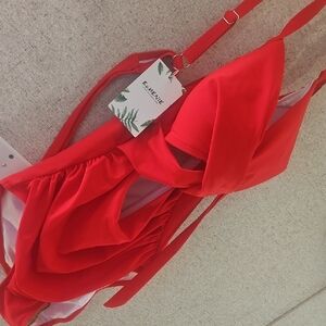 E.MENIE Red One-Piece Swimwear with Adjustable Straps